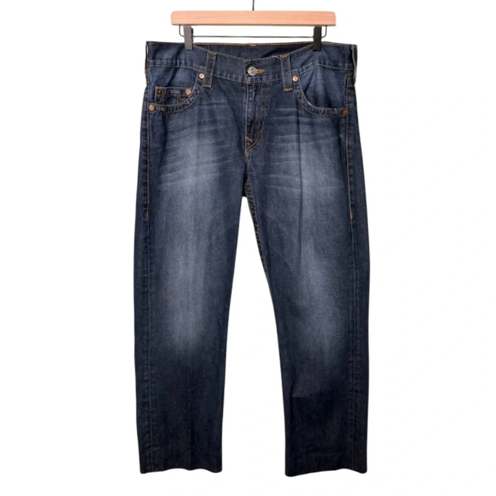True Religion Men’s Slim Denim Jeans Boqd Lost Lagoon Blue Size‎ 34 Hemmed